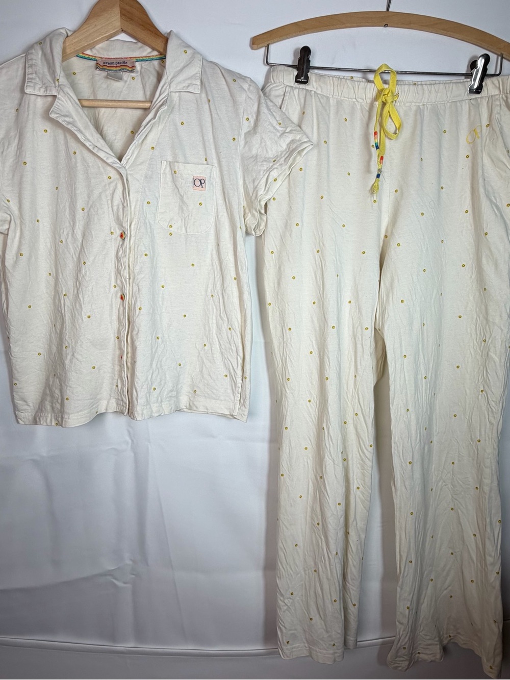 OP White Top with Multicolor Stripe Trim